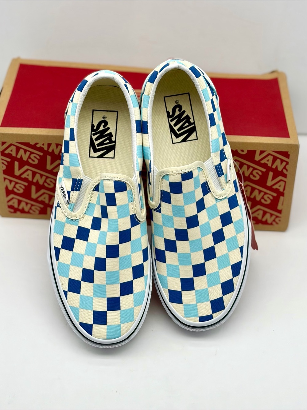 Vans Slip-On Checkerboard Sneakers - Blue & Cream - Picture 5 of 8